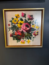 framed vintage floral needlepoint