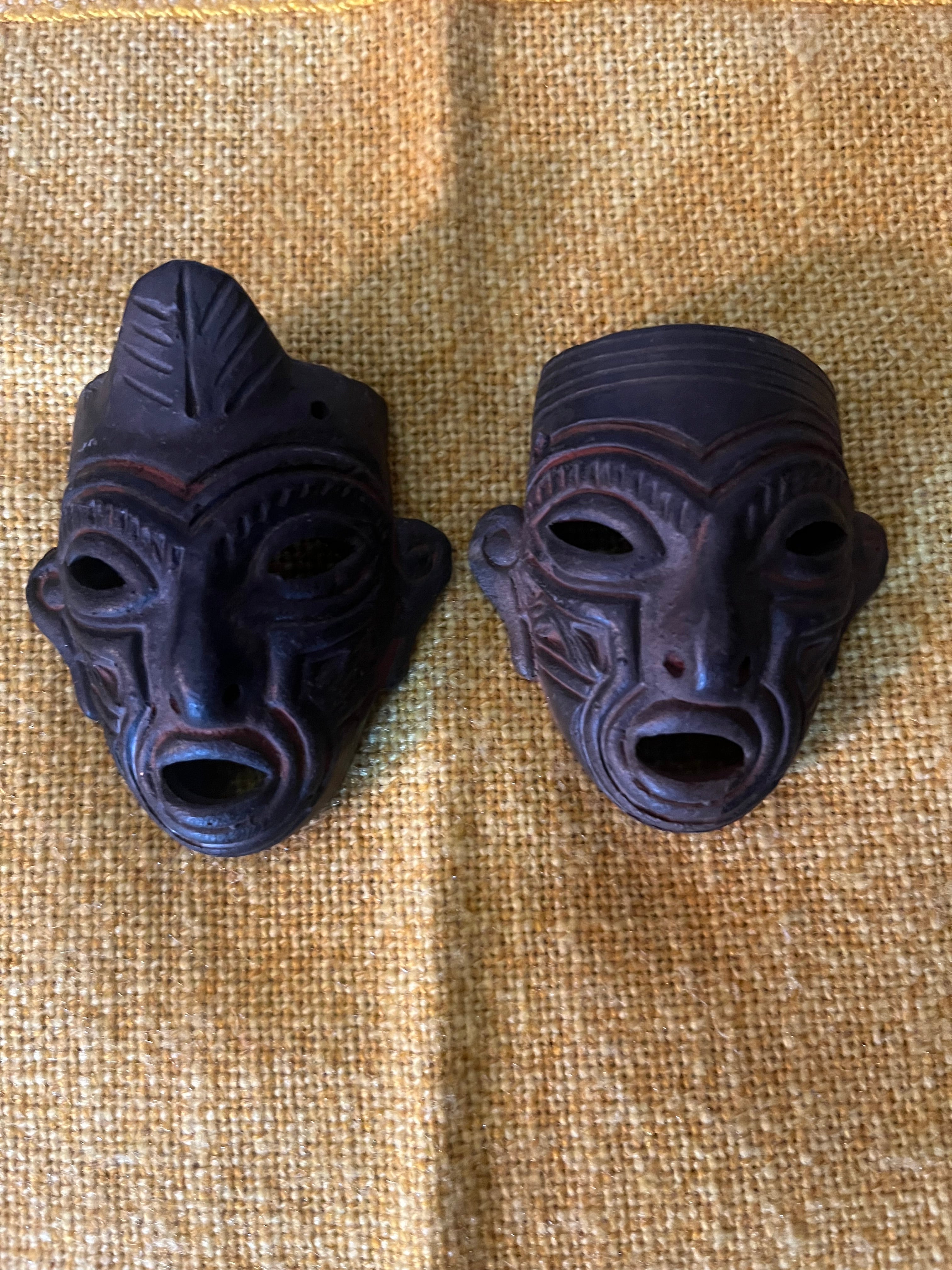 Set of 2 Terra Cotta Folk Art Masks