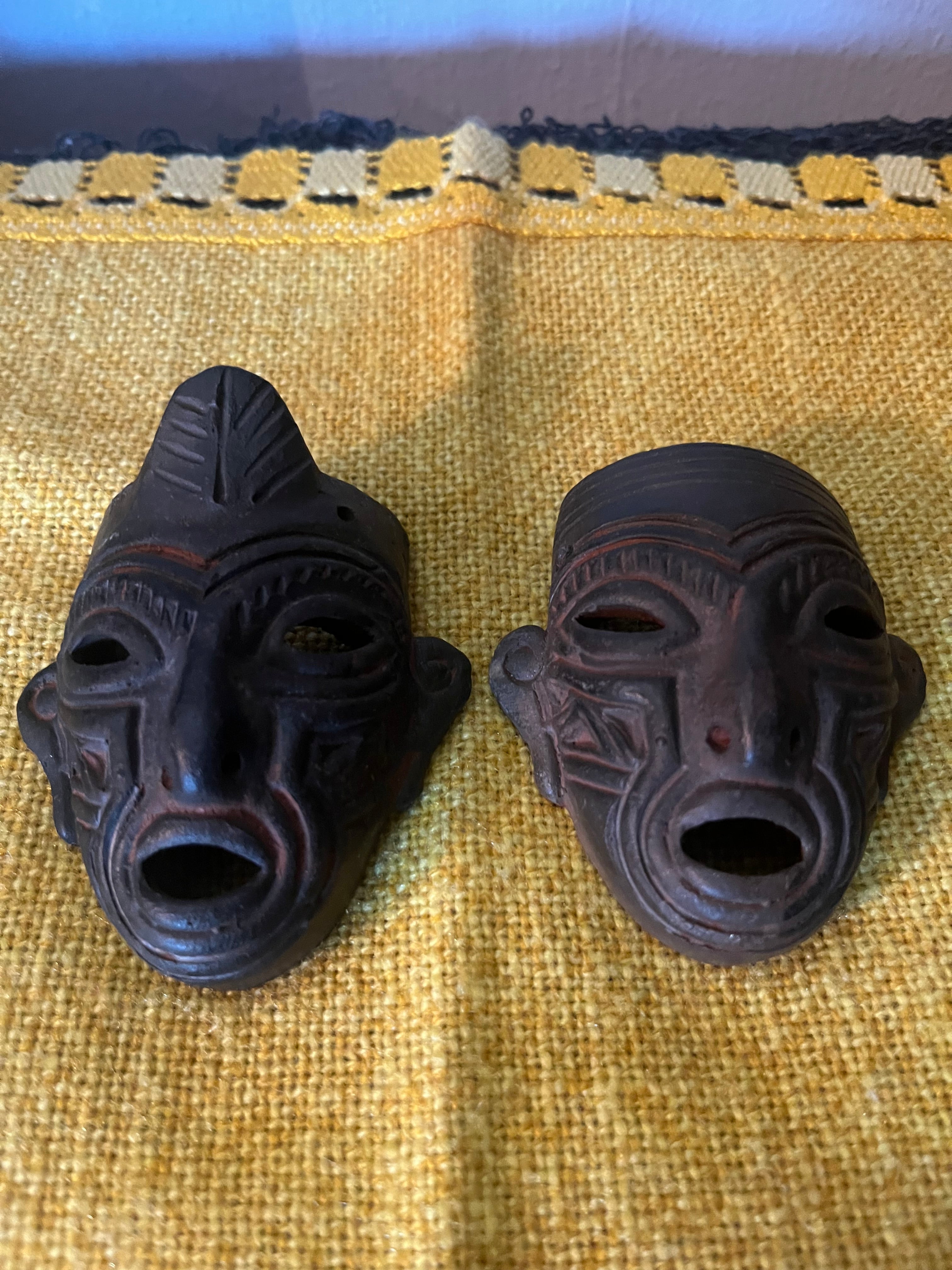 Set of 2 Terra Cotta Folk Art Masks