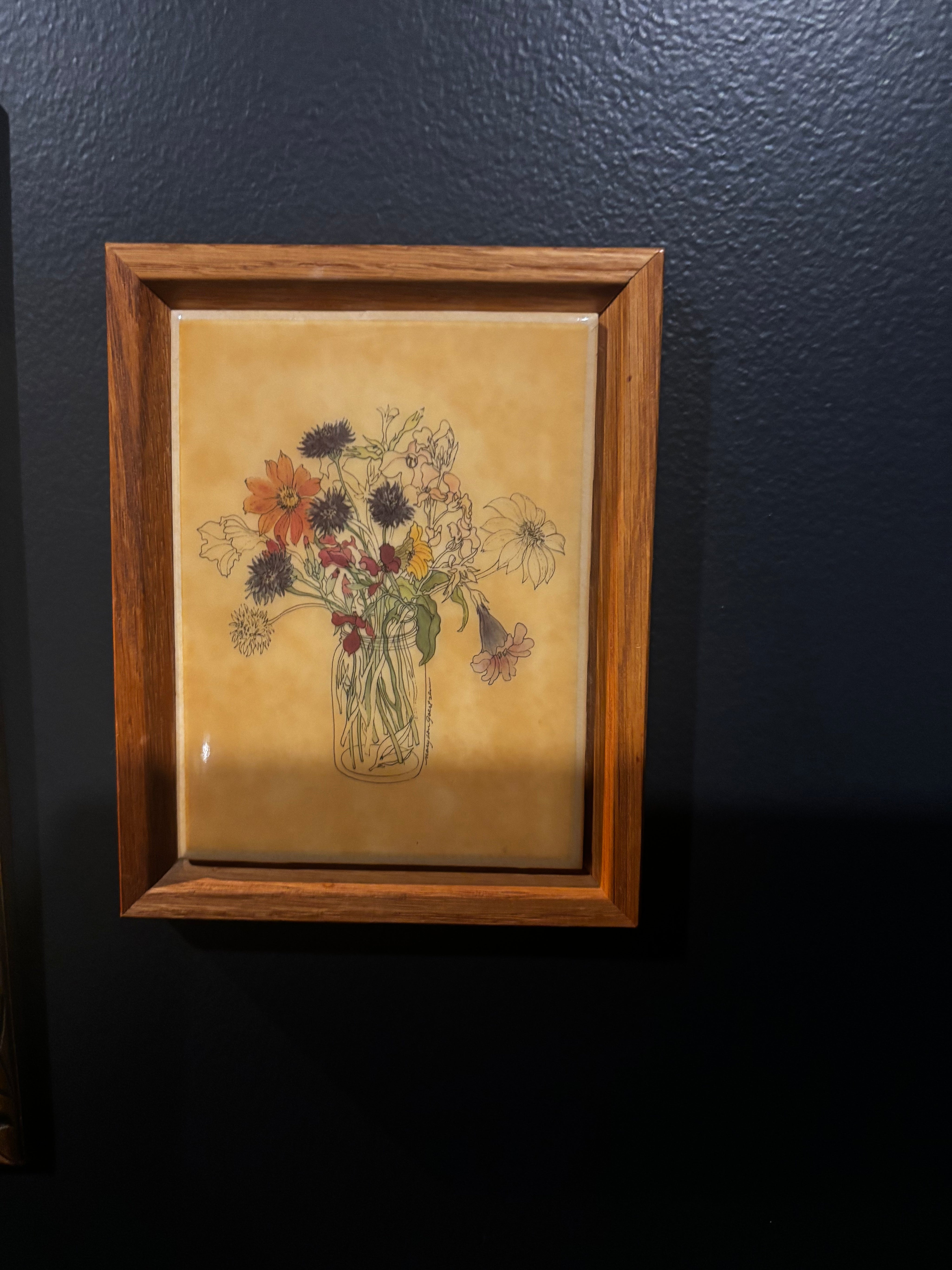 Mary Lou Goertzen wood framed cermaic tile
