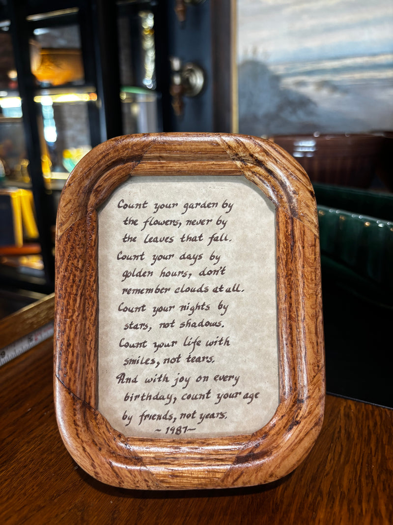 vintage framed poem "Count Your Garden by Flowers", 1987 by 603 - Mavis Estate Edit