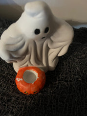 Vtg Ceramic Halloween Ghost Taper Candle Holder