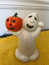 Vtg Ceramic Ghost Pumpkin Votive Holder