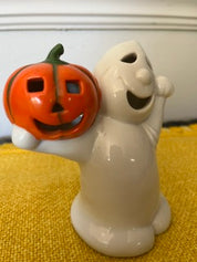 Vtg Ceramic Ghost Pumpkin Votive Holder