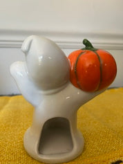 Vtg Ceramic Ghost Pumpkin Votive Holder