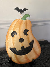 Jack-O-Lantern Metal Sign for Stake-Elongated Pumpkin