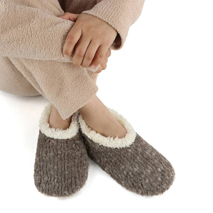 Grey Teddy Bear Faux Fur Snoozies with Memory Foam Slippers