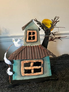 Vtg Metal Halloween Haunted House Votive Holder