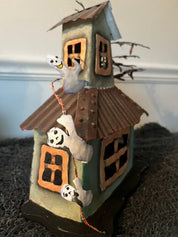 Vtg Metal Halloween Haunted House Votive Holder