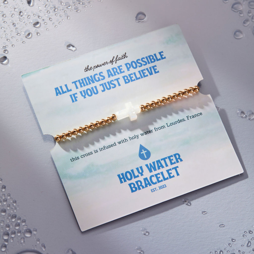 Beaded Holy Water Stretch Bracelet – Yellow Gold