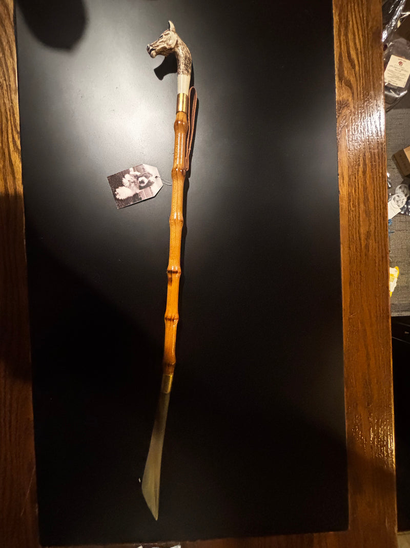 vintage horse head bamboo shoe horn — alternate view