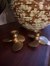 Vintage, solid brass boat propeller candle holders