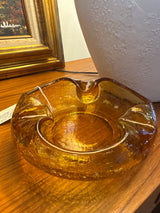 Vintage, Viking Amber crackle glass ashtray/ trinket holder