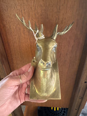 Vintage, wall mounted brass stag/ head bracket / hook