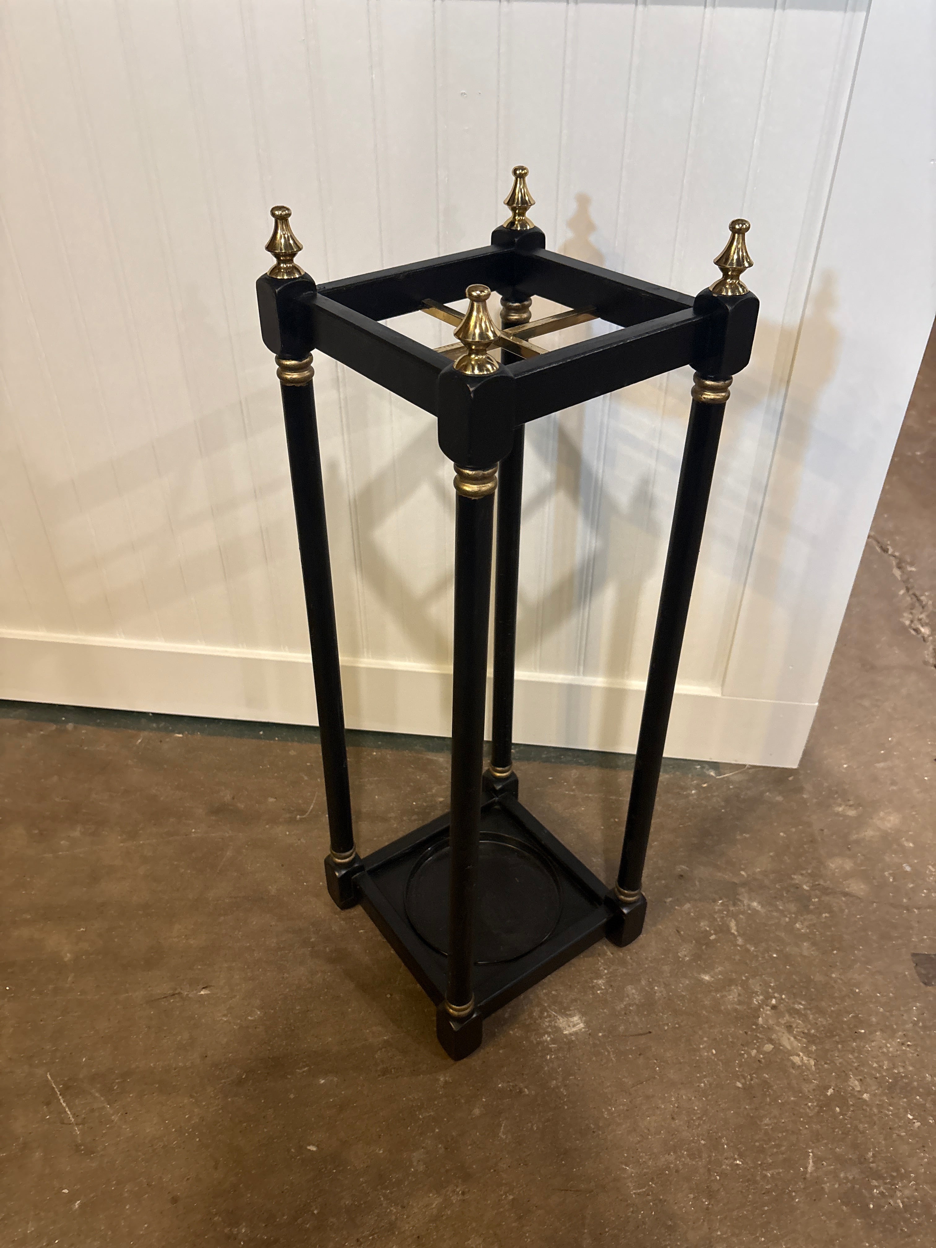 Black Wood & Brass Umbrella Stand