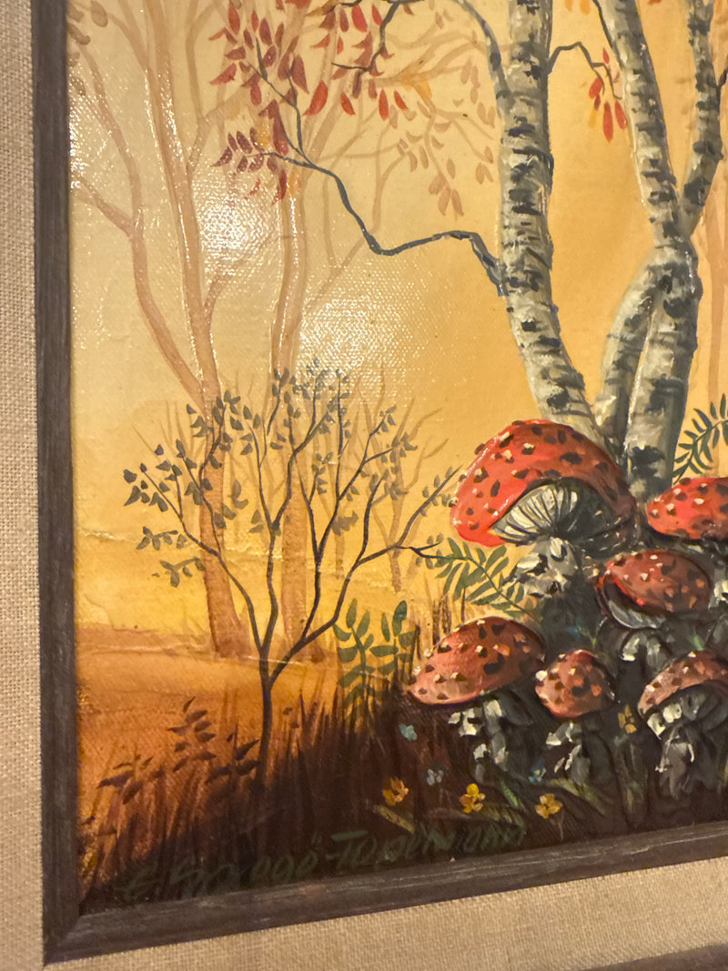 Framed Vtg Mid Century Mushroom Paintimg — alternate view