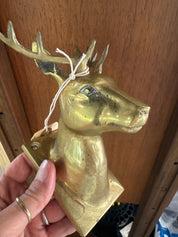 Vintage, wall mounted brass stag/ head bracket / hook