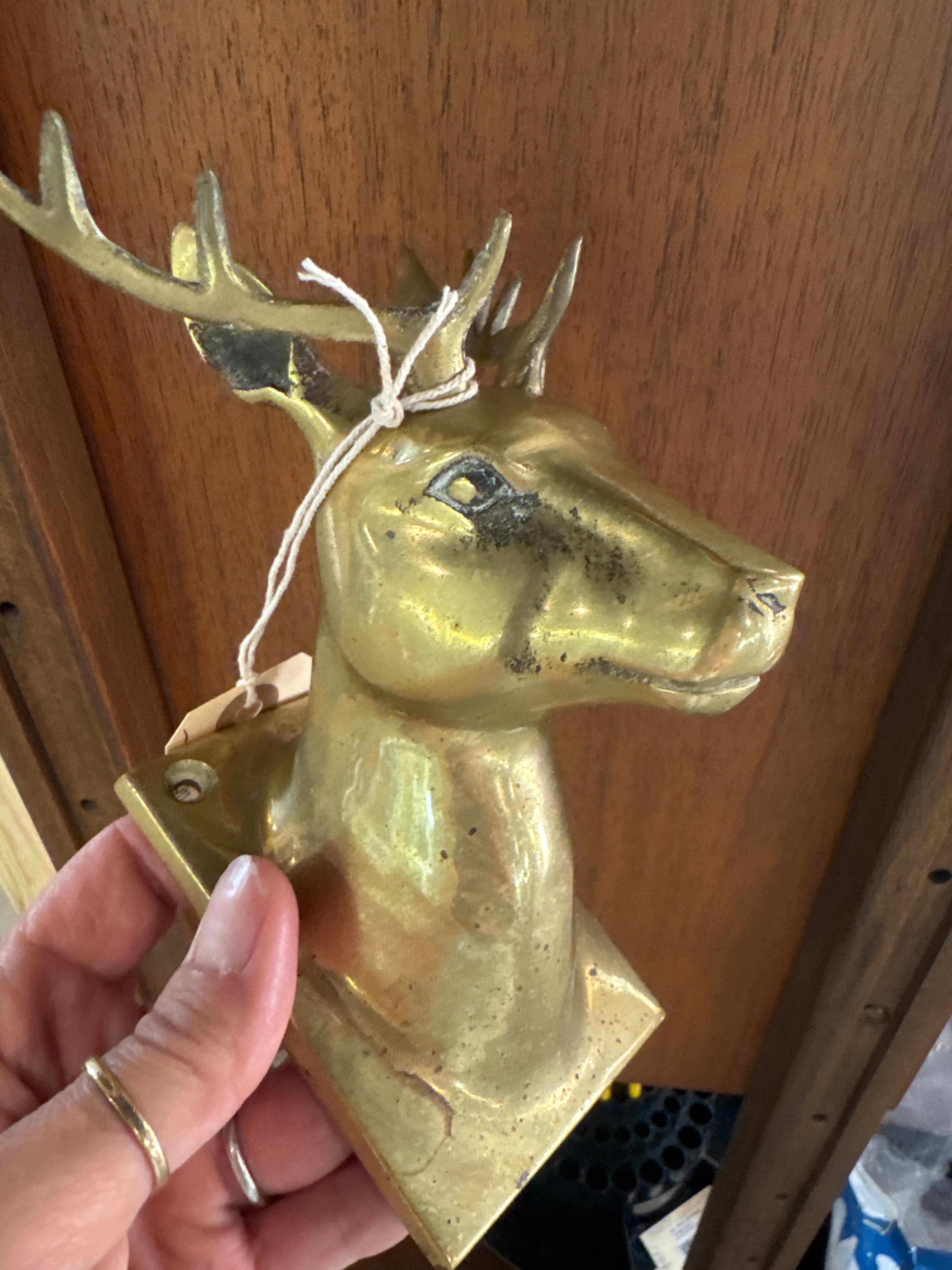 Vintage, wall mounted brass stag/ head bracket / hook