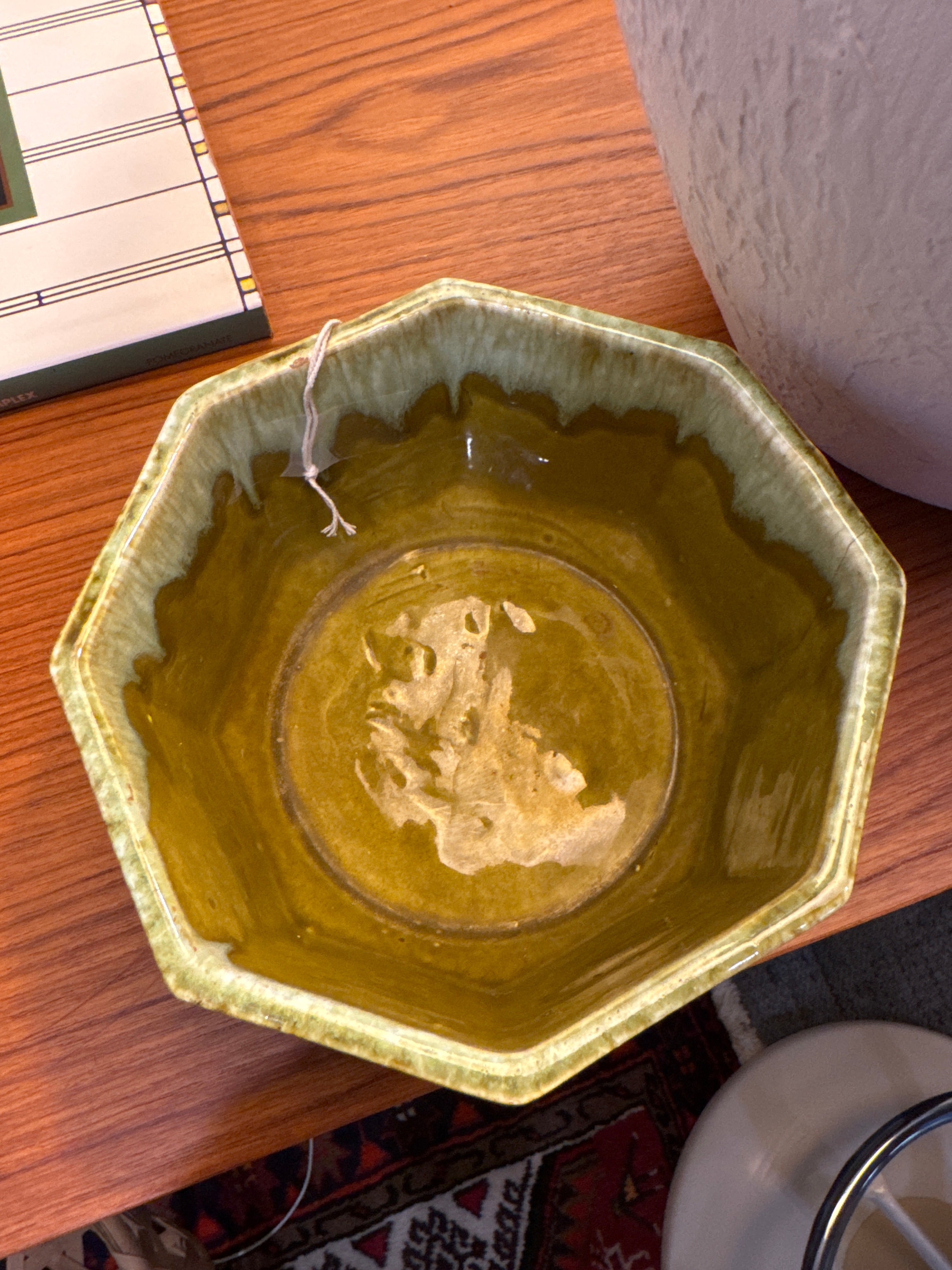 Vintage, Mcm octagonal drip glazed ceramic planter/bowl