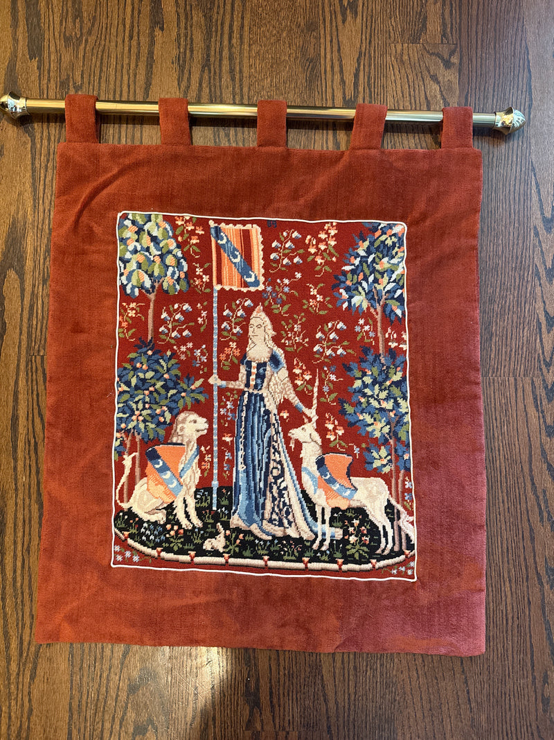 Vintage Lady and the Unicorn Needlepoint Tapestry, Finished Hand Embroidered Medieval Wall Hanging Art by 811 - Charlene's Early Bird