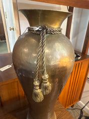 Vintage, oversized brass hammered Rope Vase