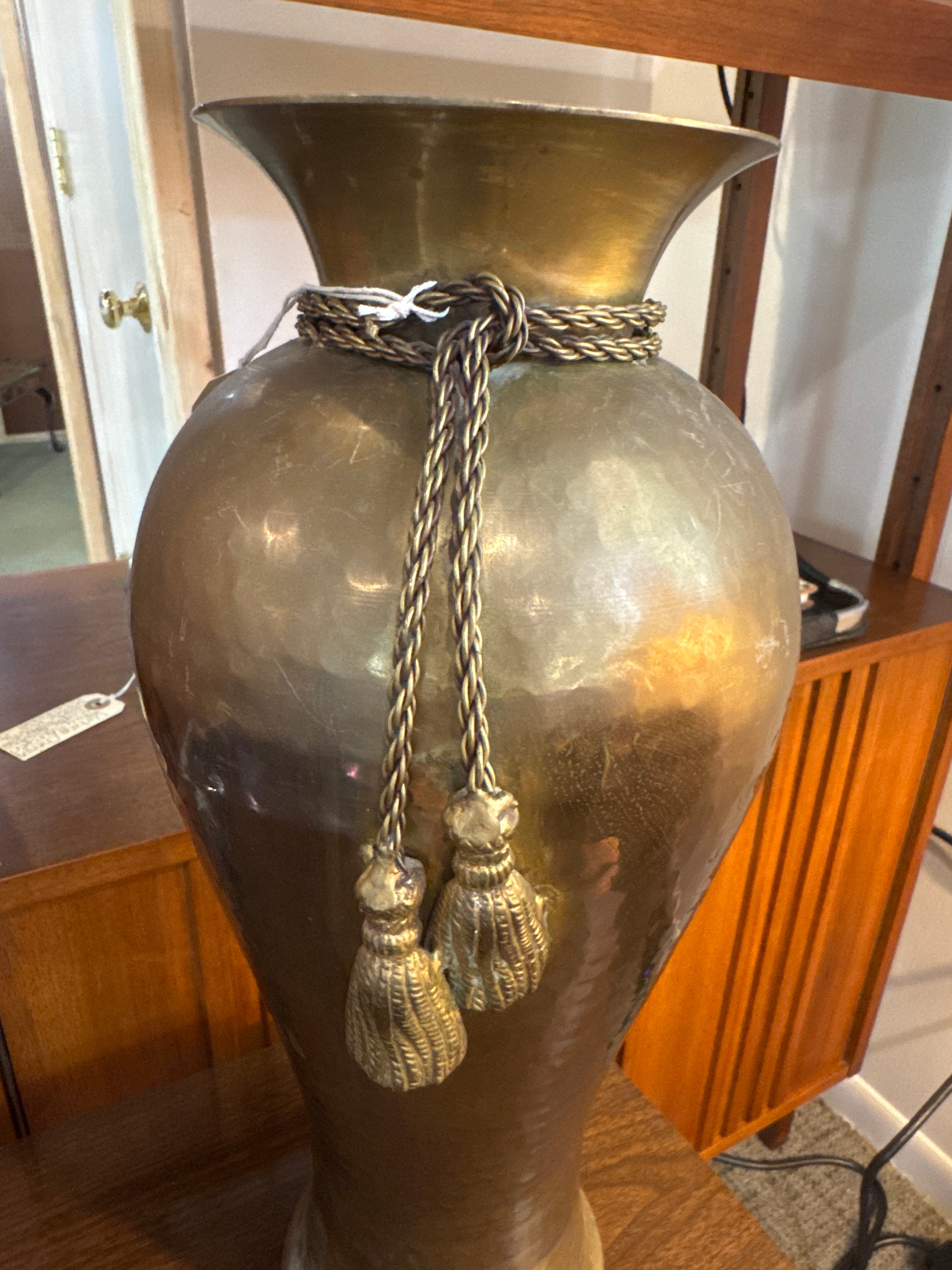 Vintage, oversized brass hammered Rope Vase