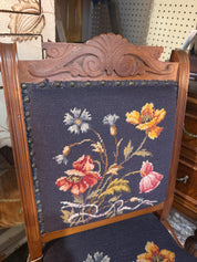 Antique Eastlake Blue floral needle point chair with front wheels