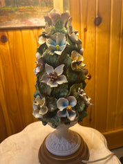 Vtg Italian Capodimonte Porcelain Topiary Floral Table Lamp