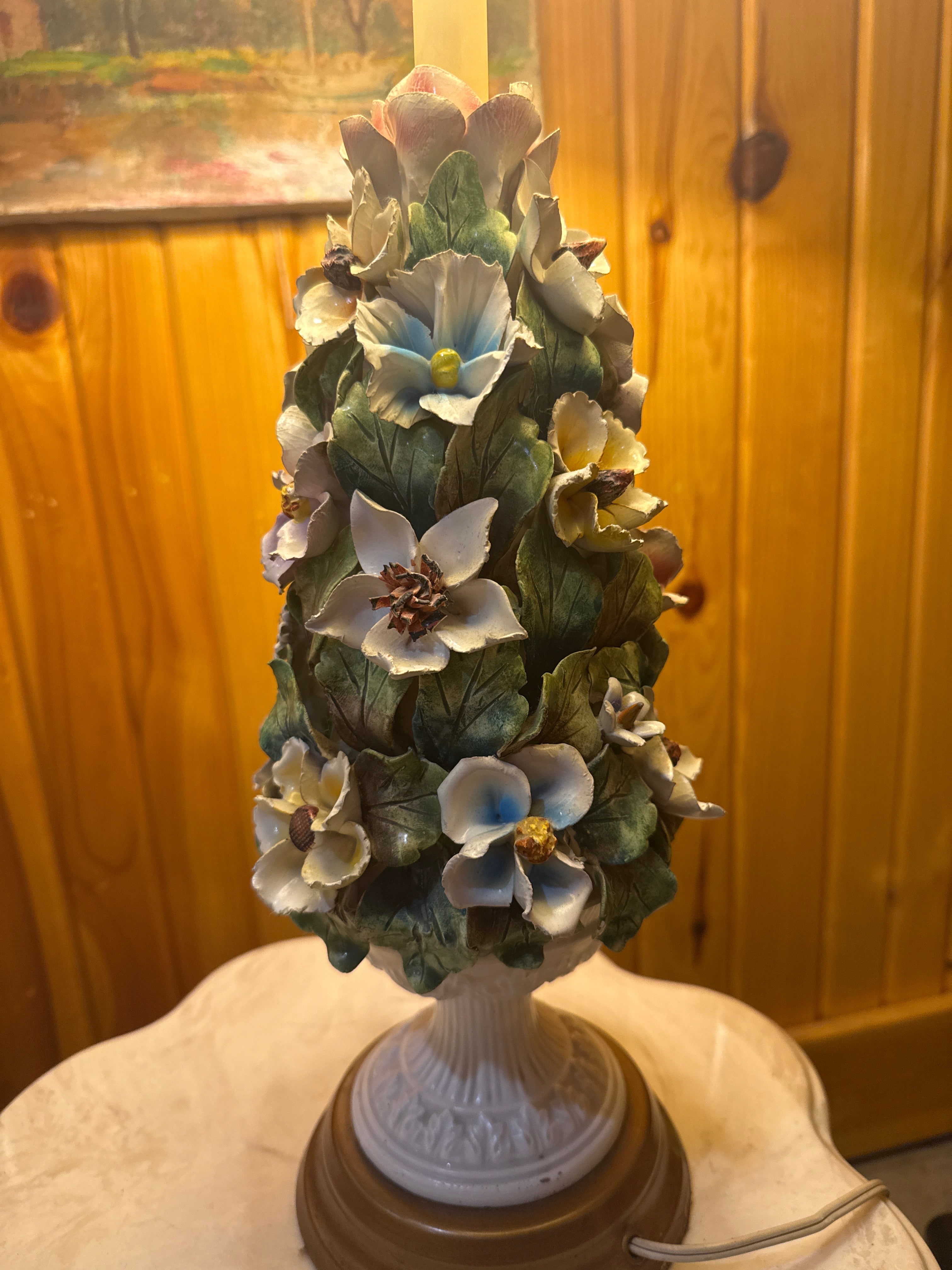 Vtg Italian Capodimonte Porcelain Topiary Floral Table Lamp