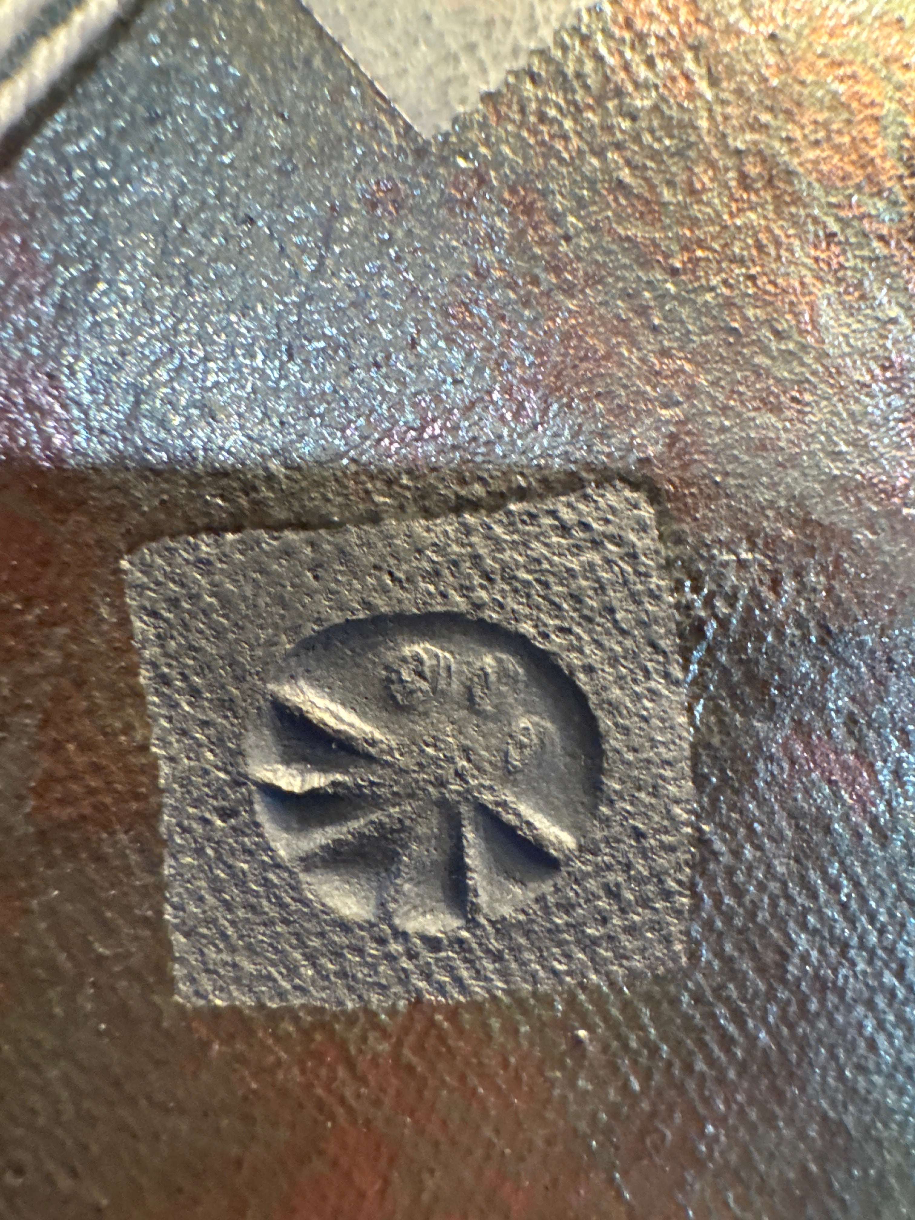 Vintage, Raku large footed, pottery bowl/ trinket dish