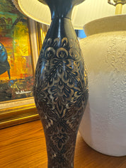 Vintage, brass etched tall oriental vase