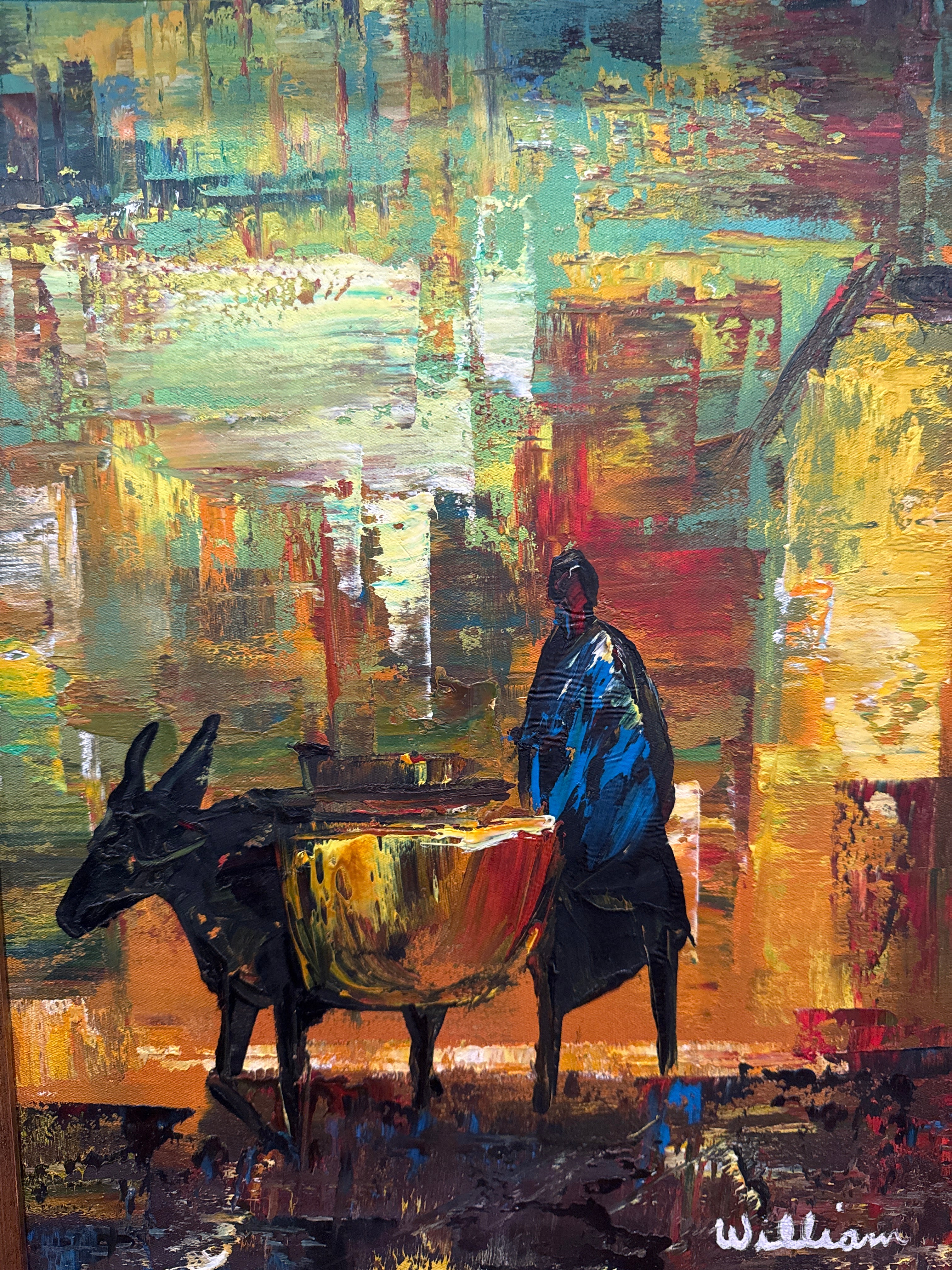 Mcm, original abstract, vibrant painting. Signed by artist William