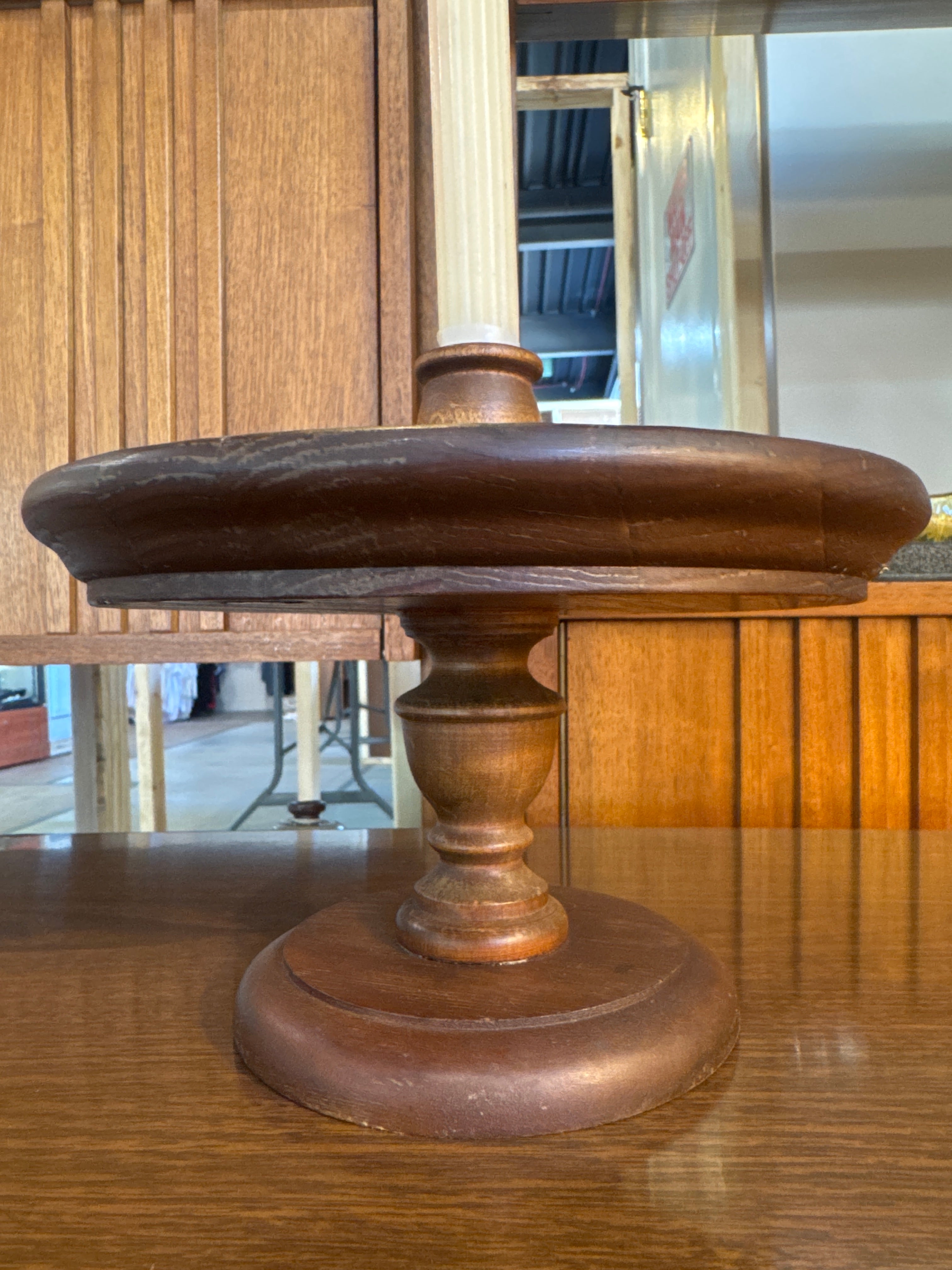 Vintage, hand tuned wood candle holder ( wide )