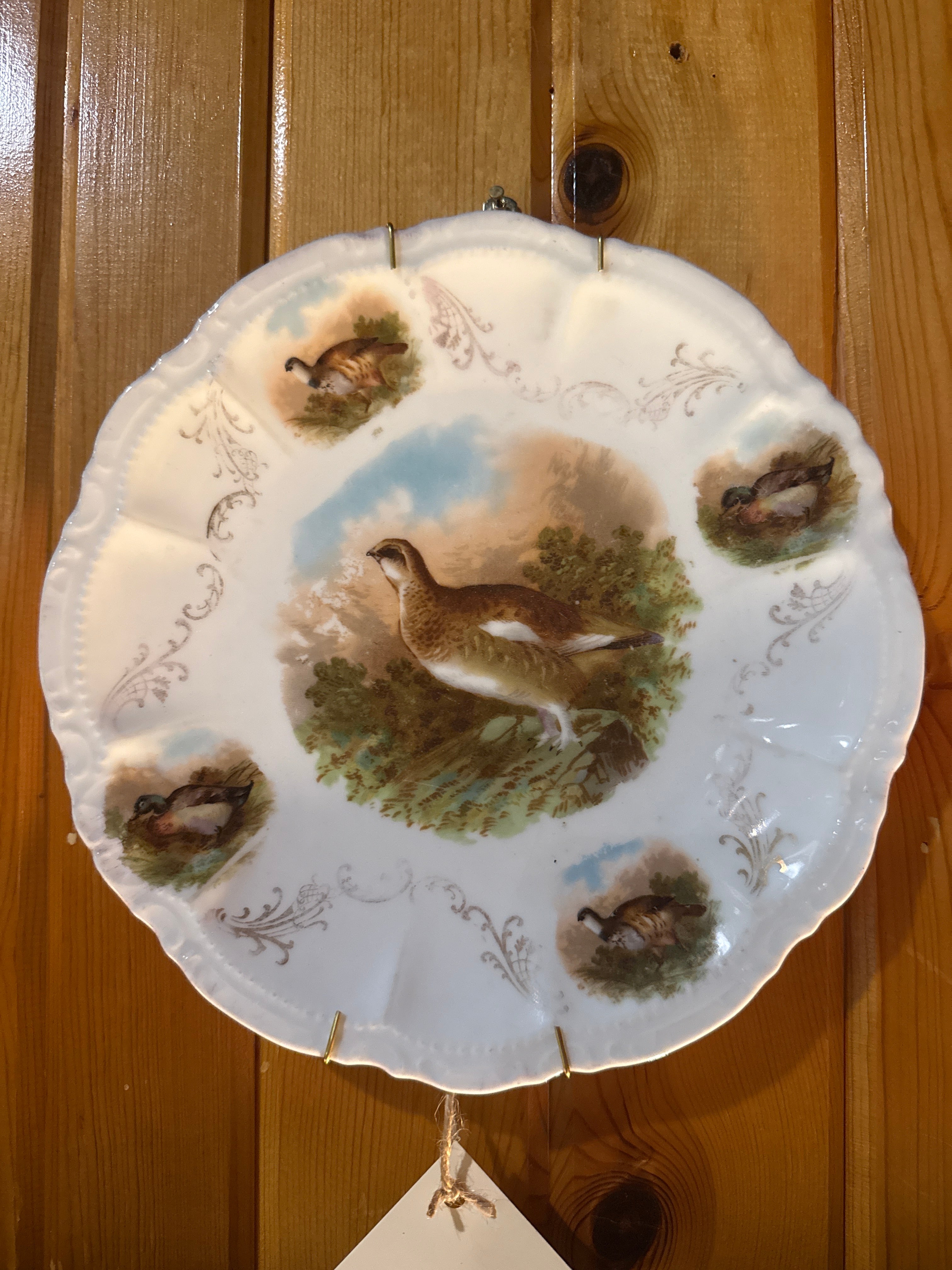 Vintage  Porcelain Quail Plate hooks included