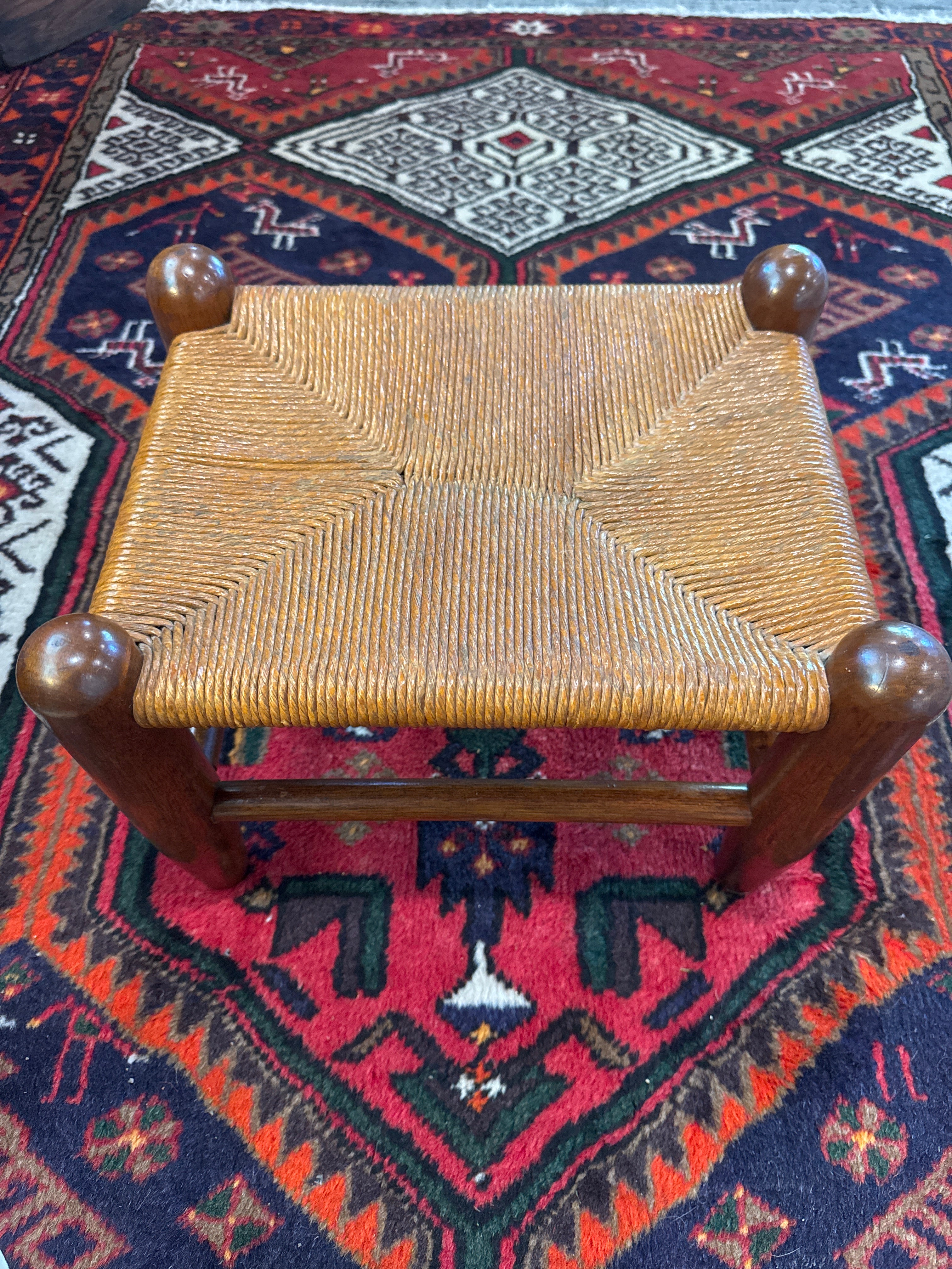 Vintage, foot stool with woven top. French