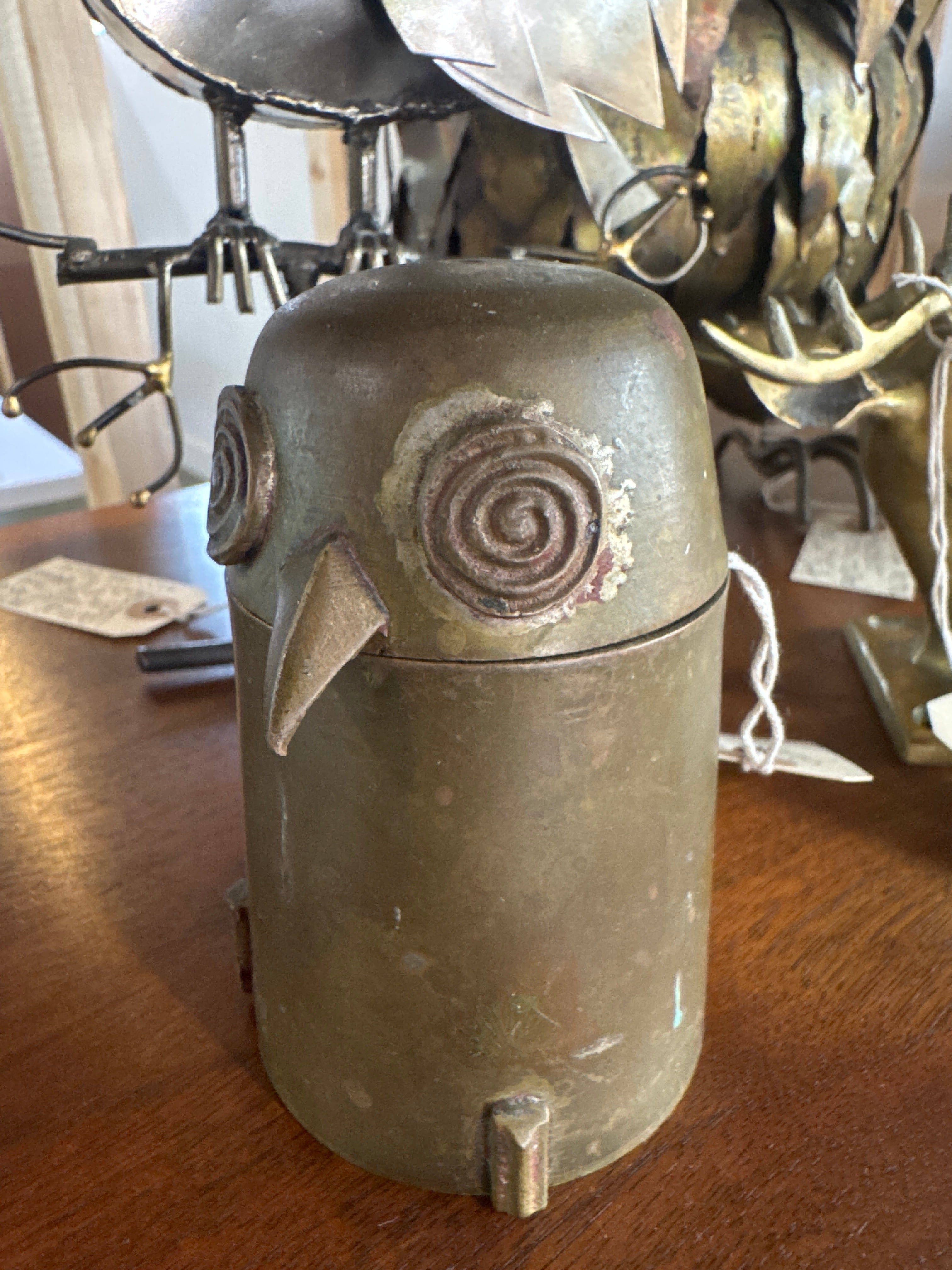 Vintage, Mcm brass match/ cigarette owl holder