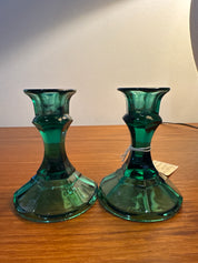 Vintage, emerald green Indiana glass candlestick holders ( set of 2)
