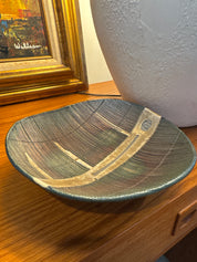 Vintage, Raku large footed, pottery bowl/ trinket dish