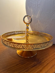 Mcm, Rare 24k gold plated pedestal tidbit tray /candy dish