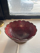 Vintage, etched brass, red flower bowl