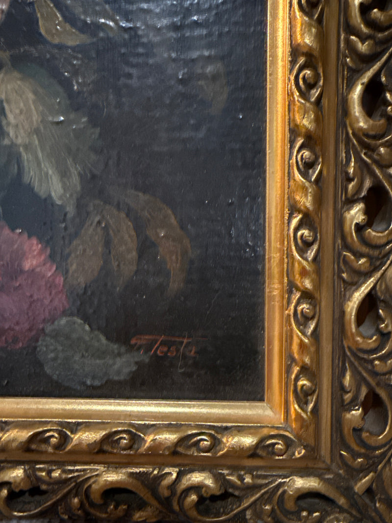 Antique Framed Floral oil painting signed Testa — alternate view