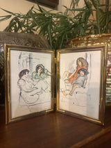 Vintage, brass double frame 5 by 7 with print