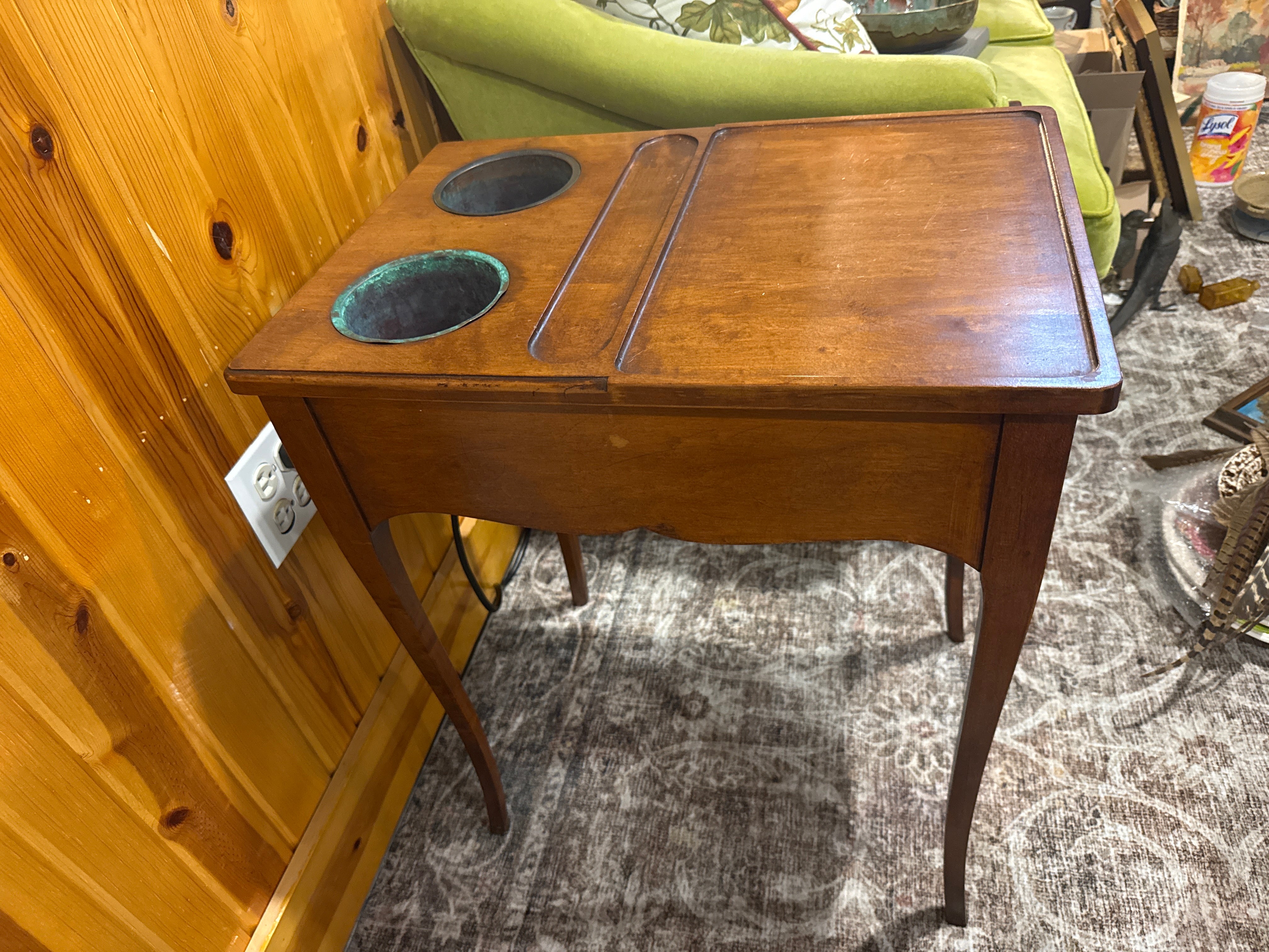 Antique French Walnut & Marble Rafraîchissoir Wine Table with Coolers