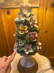 Vtg Italian Capodimonte Porcelain Topiary Floral Table Lamp