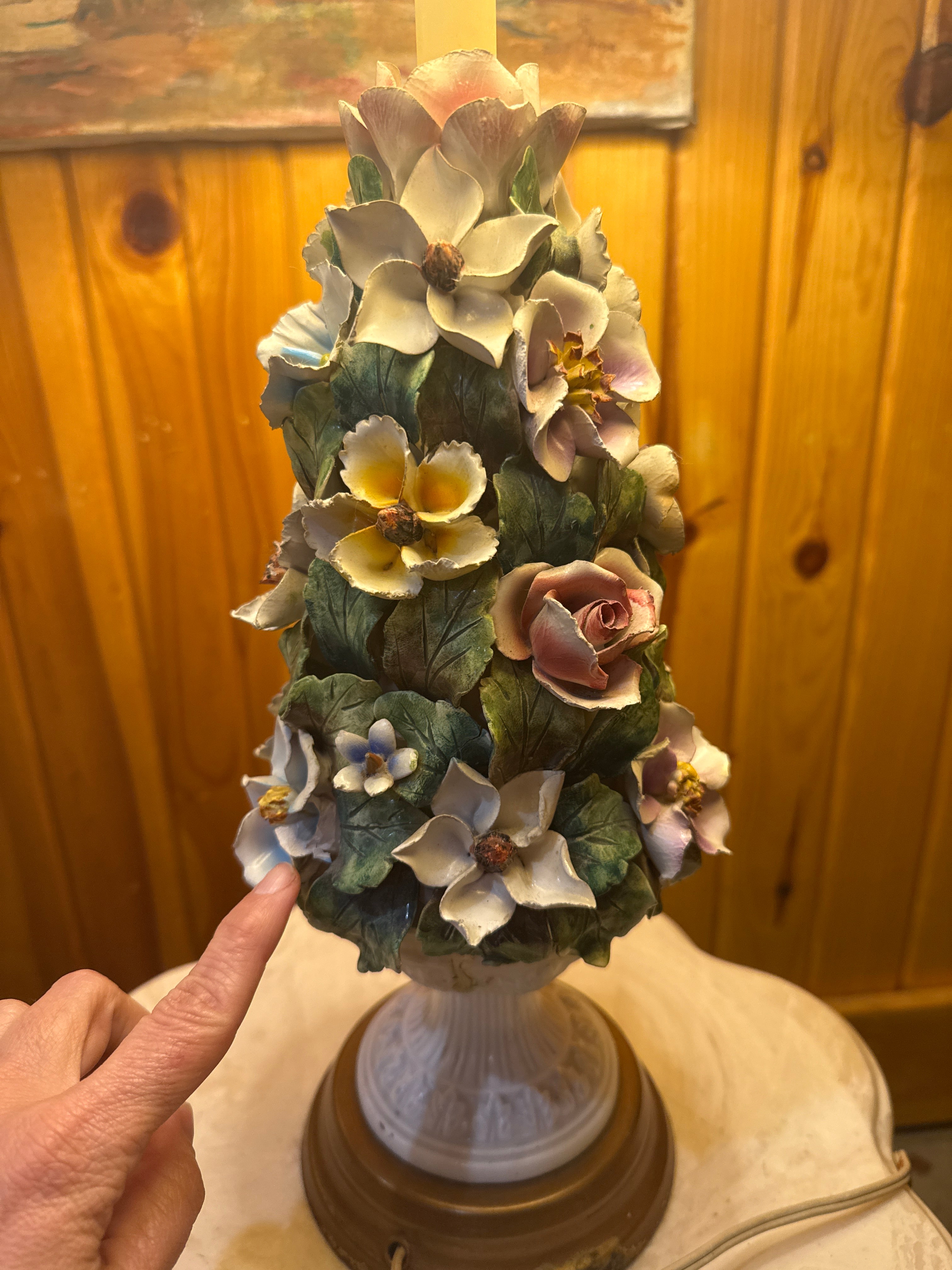 Vtg Italian Capodimonte Porcelain Topiary Floral Table Lamp