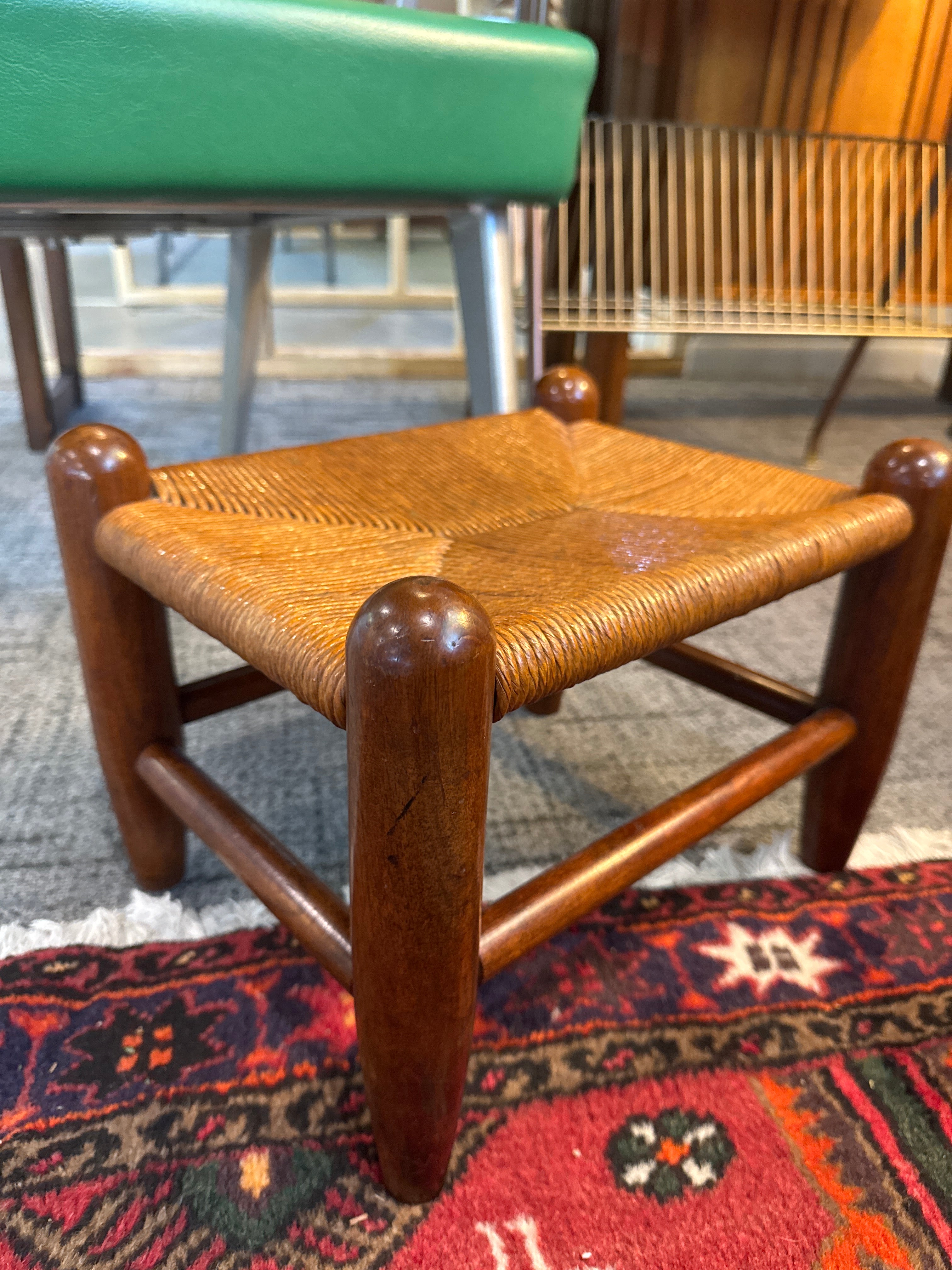 Vintage, foot stool with woven top. French