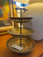 Vintage, ornate brass three tier serving dish, trinket holder