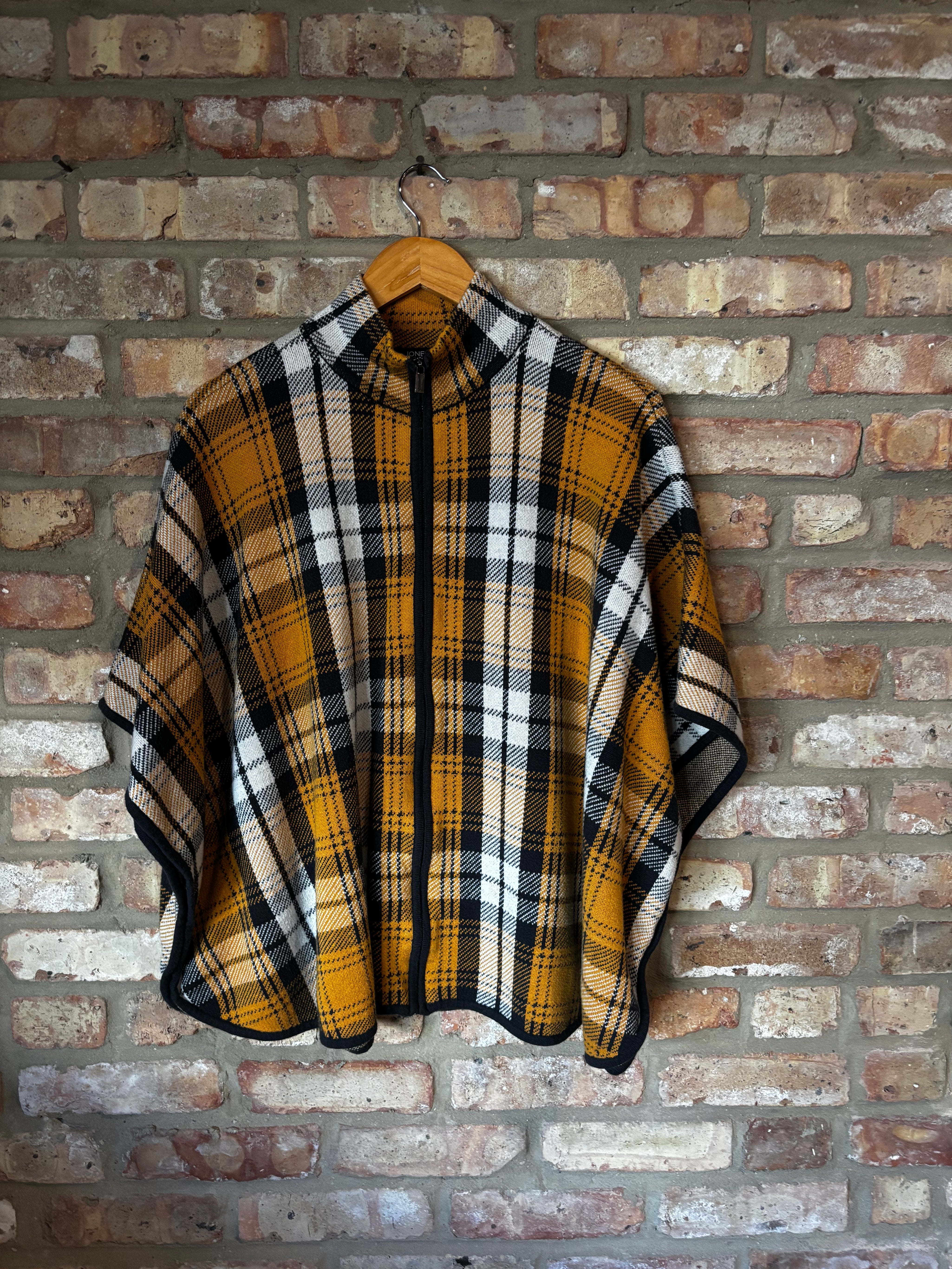 jones new york signature plaid zip front poncho, size xl