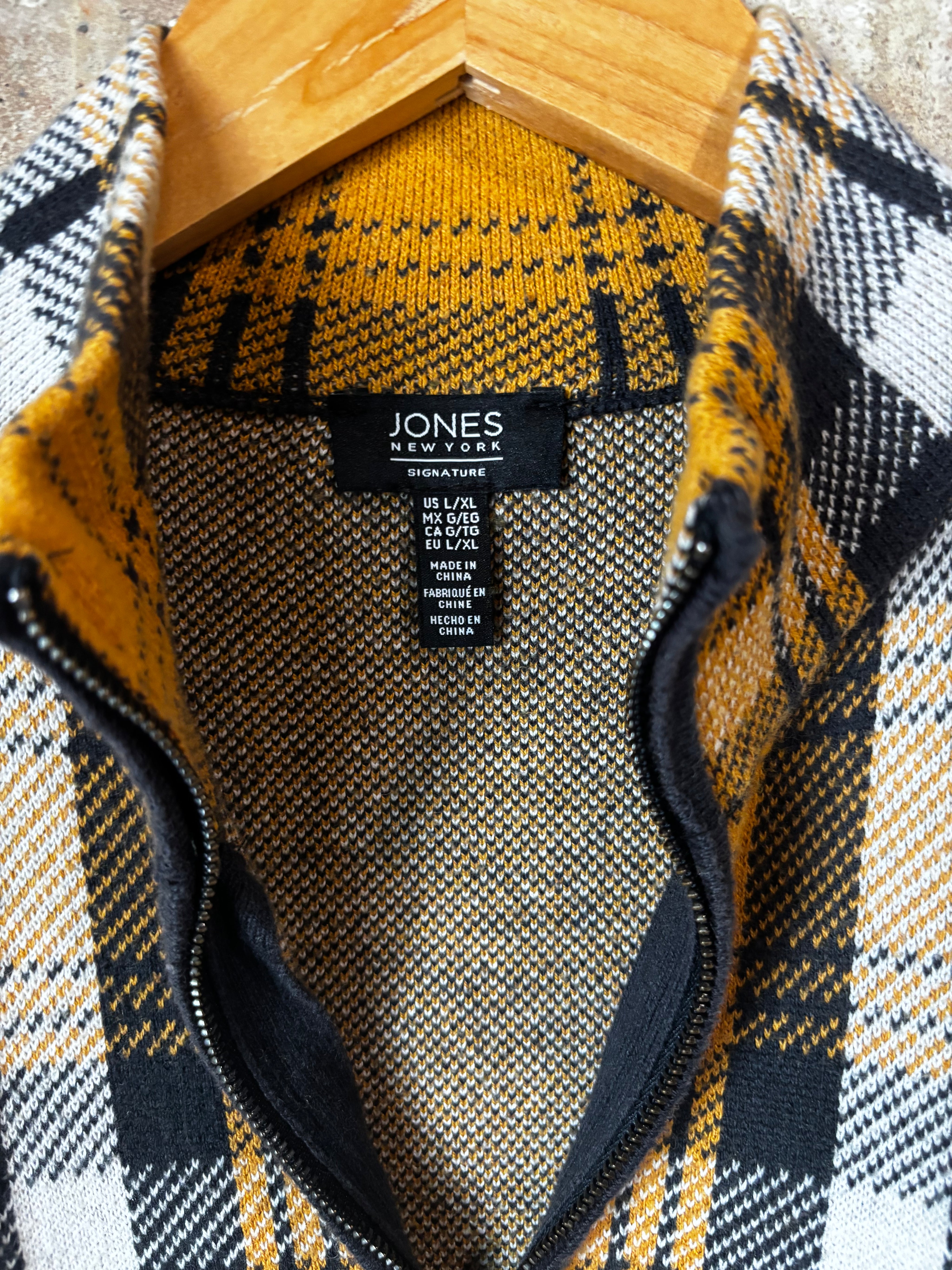 jones new york signature plaid zip front poncho, size xl