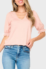 Luxe Lace Trim V-Neck Lightweight Sweater